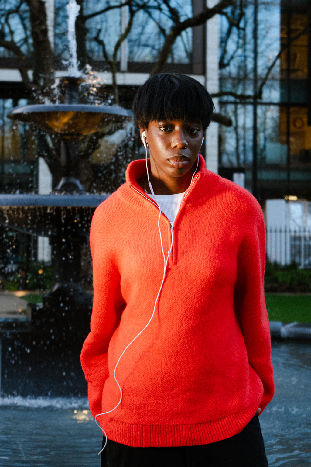 RED MOHAIR QUARTER-ZIP