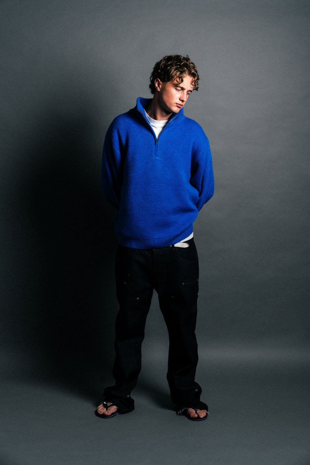 BLUE MOHAIR QUARTER-ZIP