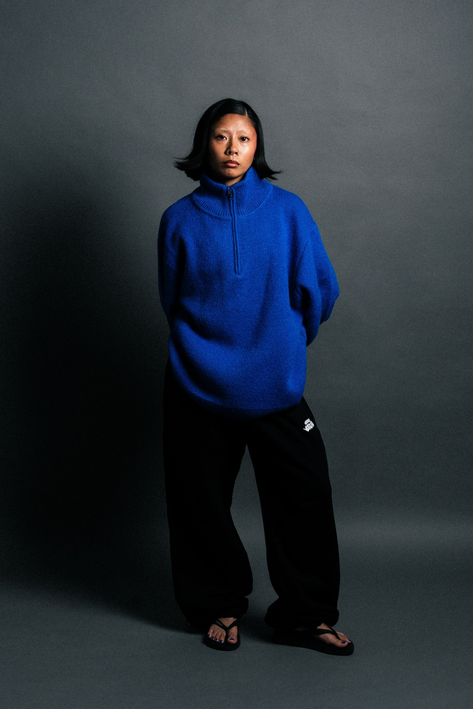 BLUE MOHAIR QUARTER-ZIP