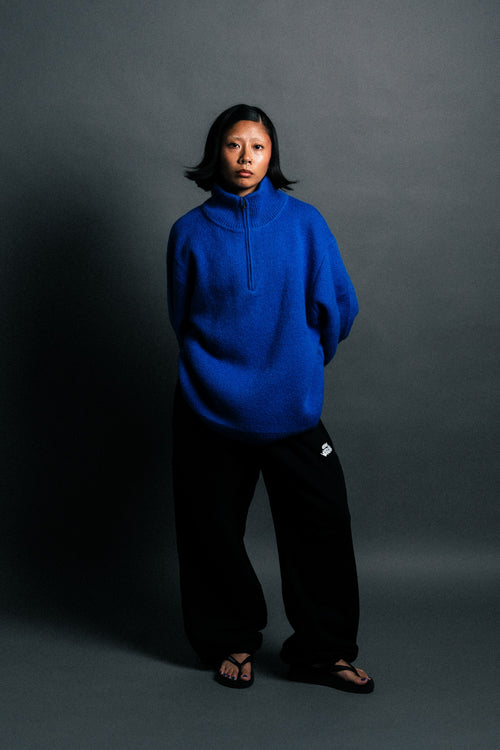 BLUE MOHAIR QUARTER-ZIP