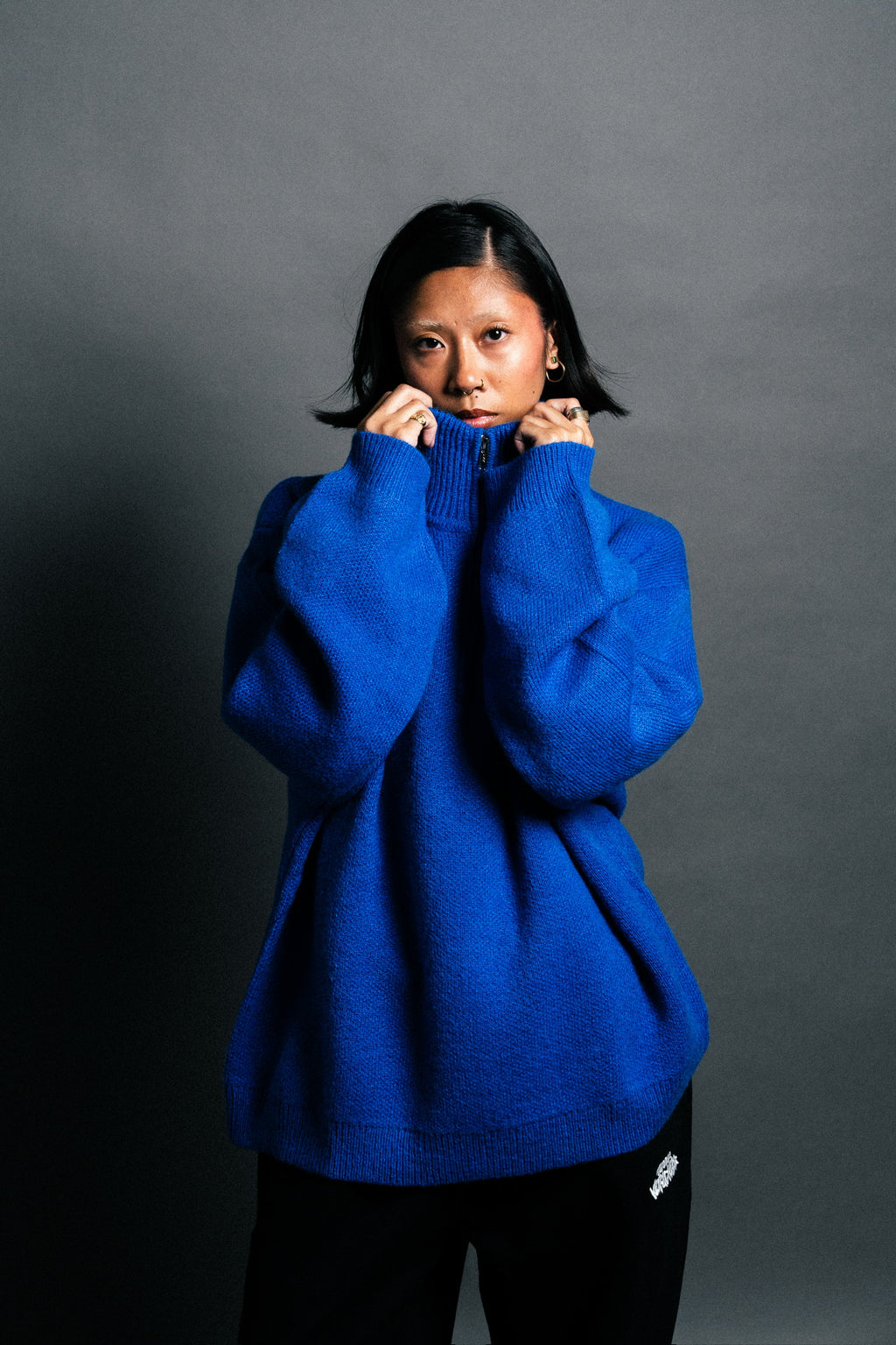 BLUE MOHAIR QUARTER-ZIP
