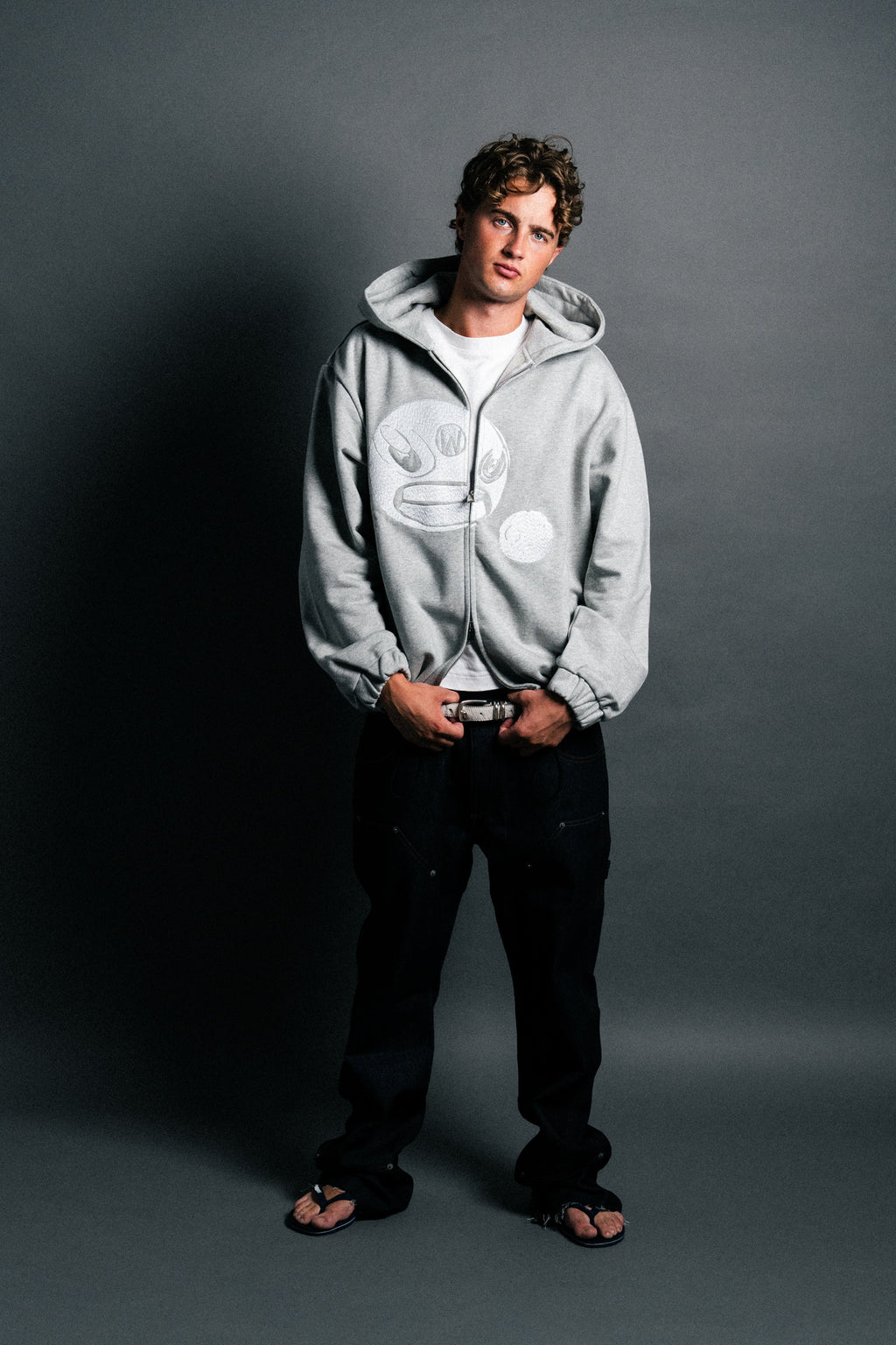 CROPPED DOUBLE ZIP HOODIE - GREY