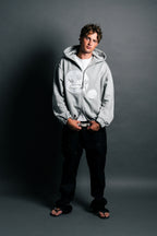 CROPPED DOUBLE ZIP HOODIE - GREY