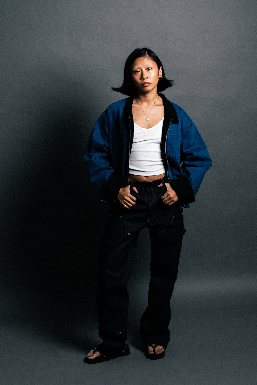 REVERSIBLE CROPPED DENIM JACKET