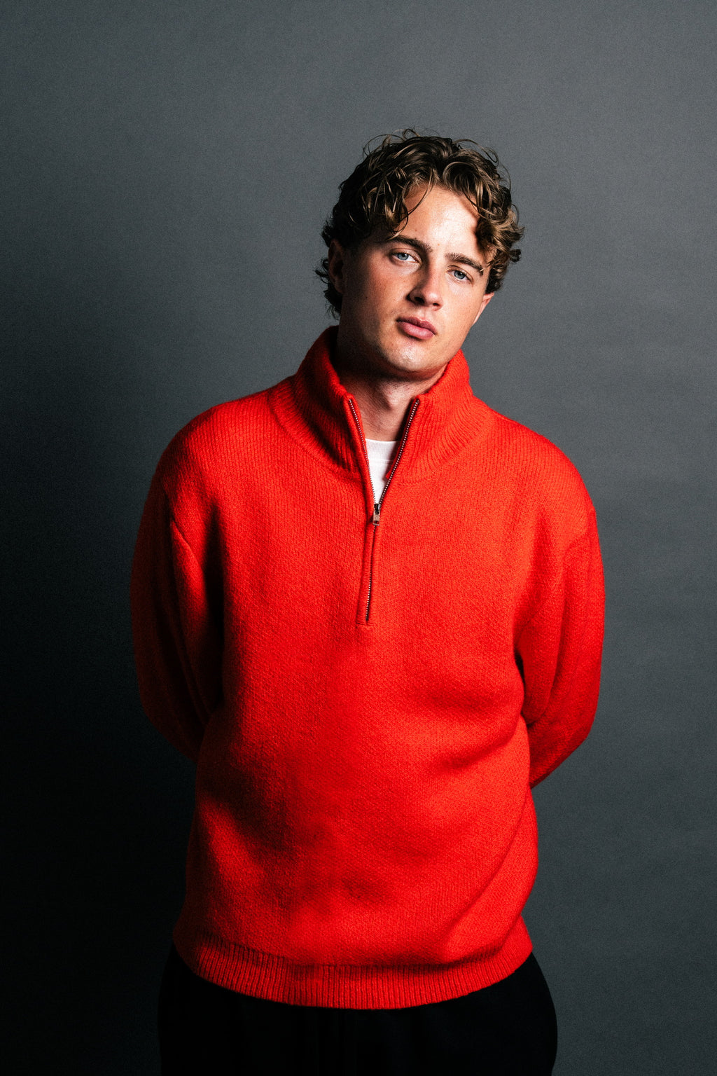 RED MOHAIR QUARTER-ZIP