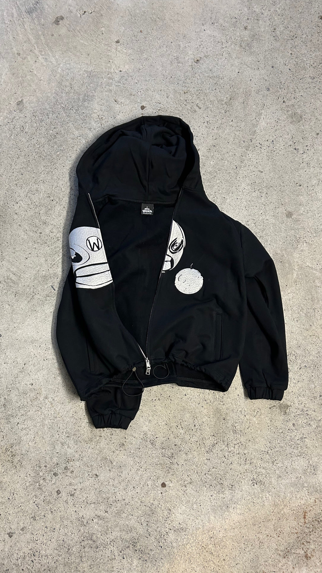 CROPPED DOUBLE ZIP HOODIE - BLK