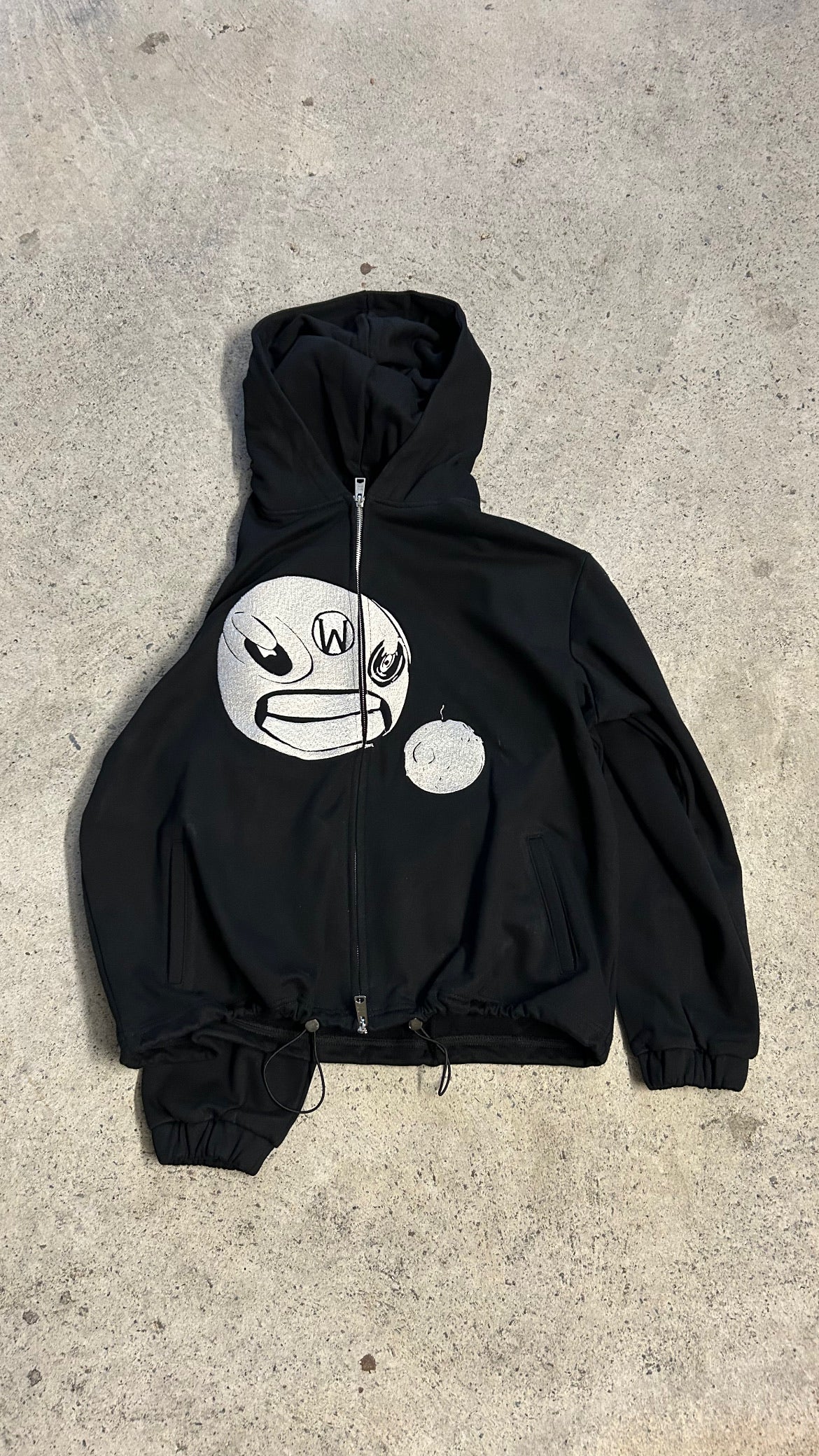 CROPPED DOUBLE ZIP HOODIE - BLK