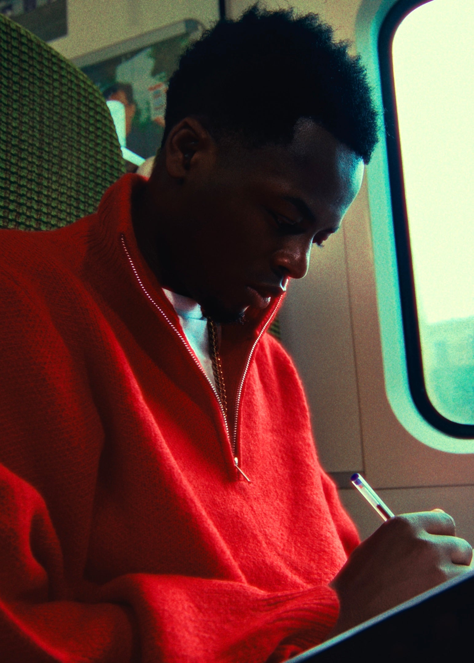 RED MOHAIR QUARTER-ZIP