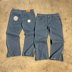 BAGGY FLARED DENIM JEANS - BLUE