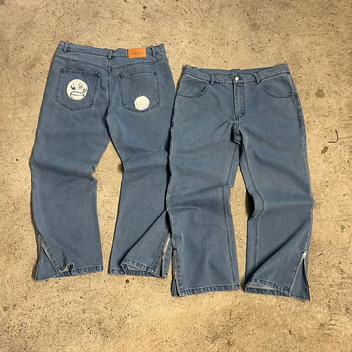 BAGGY FLARED DENIM JEANS - BLUE